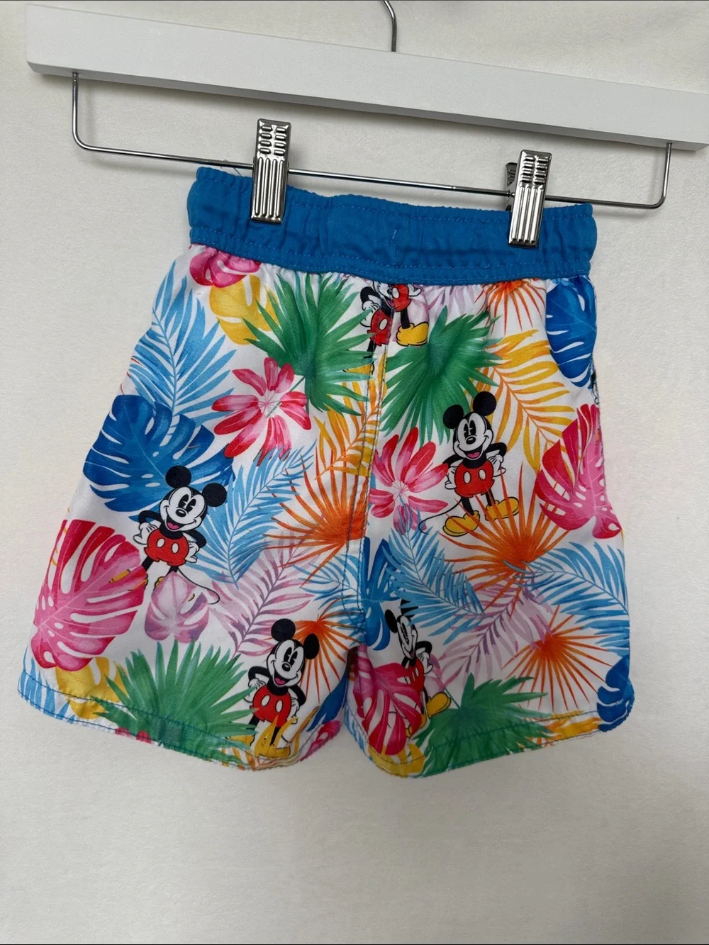 Disney Multicolor Mickey Tropical Shorts with Blue Waistband and Red Drawstring